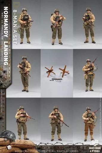 フィギュア　WWII USアーミー オン D-デイ デラックスエディション(8体セット) 1/12 アクションフィギュア 中古】フィギュア WWII USアーミー オン D-デイ デラックス