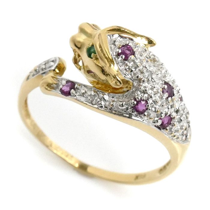 K18YG イエローゴールド パンサー リング・指輪 ルビー0.19ct 