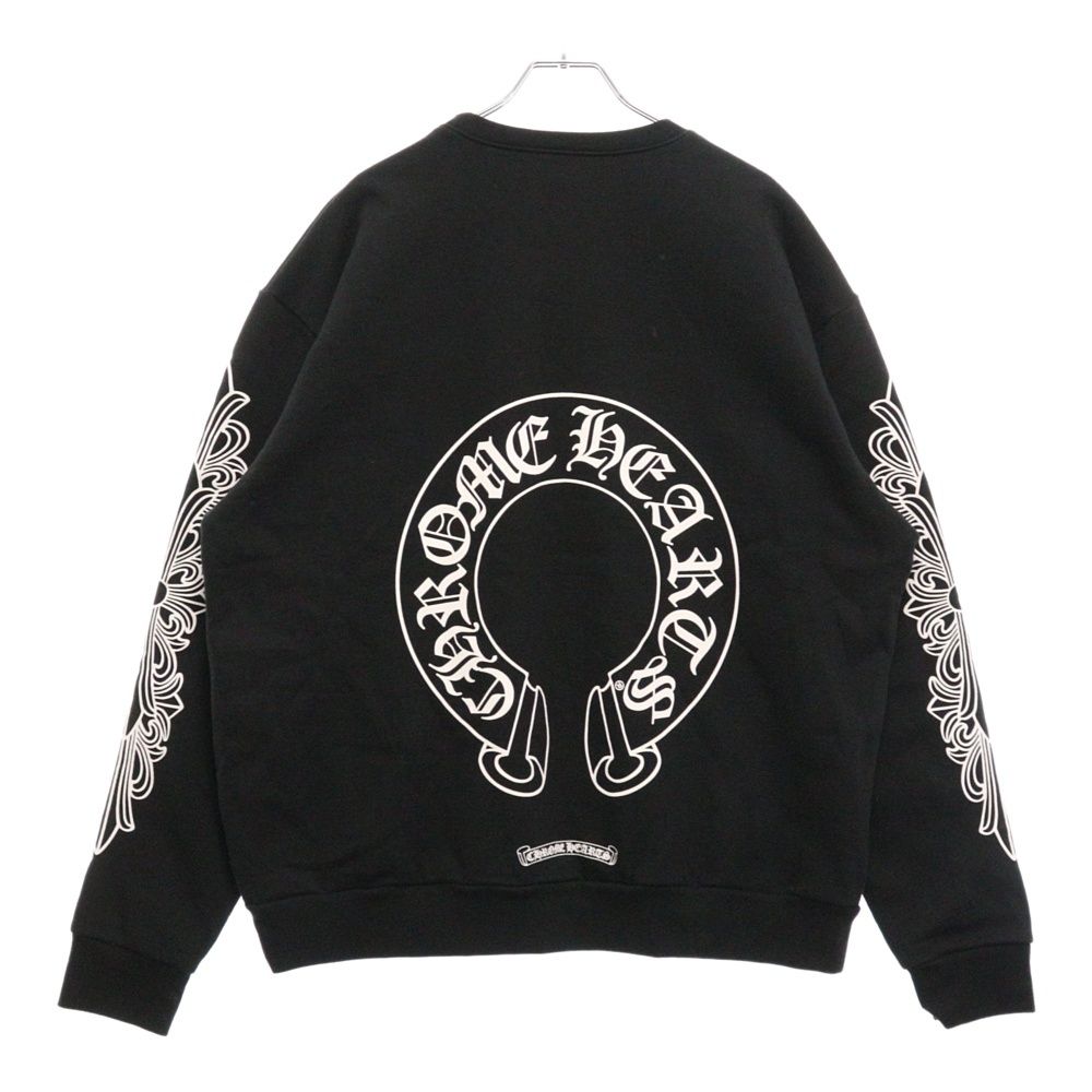 CHROME HEARTS クロムハーツ Horseshoe L|S Sweatshirt ホースシュープリント 袖フローラル スウェットトレーナー ブラック