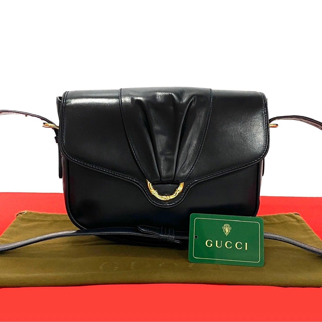 極 美品 希少品 GUCCI グッチ オールドグッチ ヴィンテージ バンブー 金具 レザー 本革 ショルダーバッグ ポシェット ブラック 123-1  - メルカリ