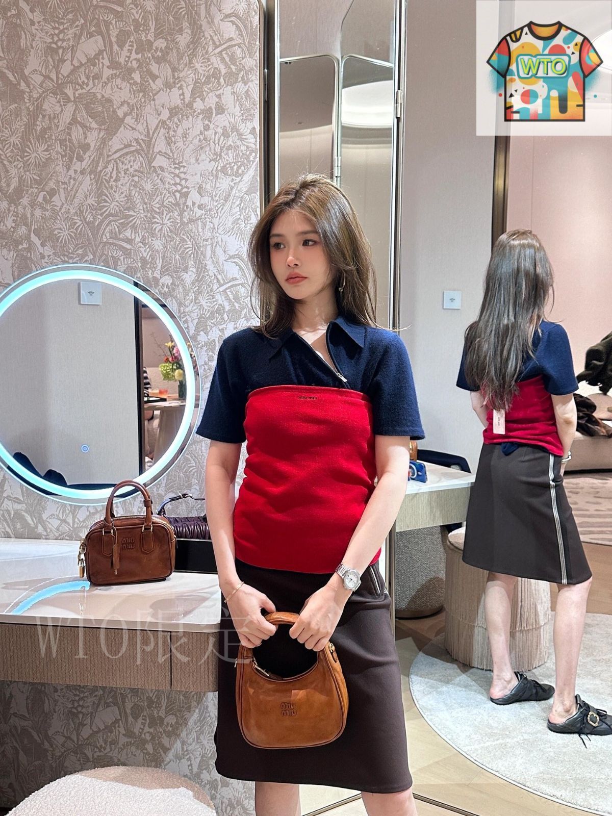miu miu 赤 ポケット付き ミニスカート レッド（赤）系 MiuMiu(ミュウミュウ) ミニスカート(レディース