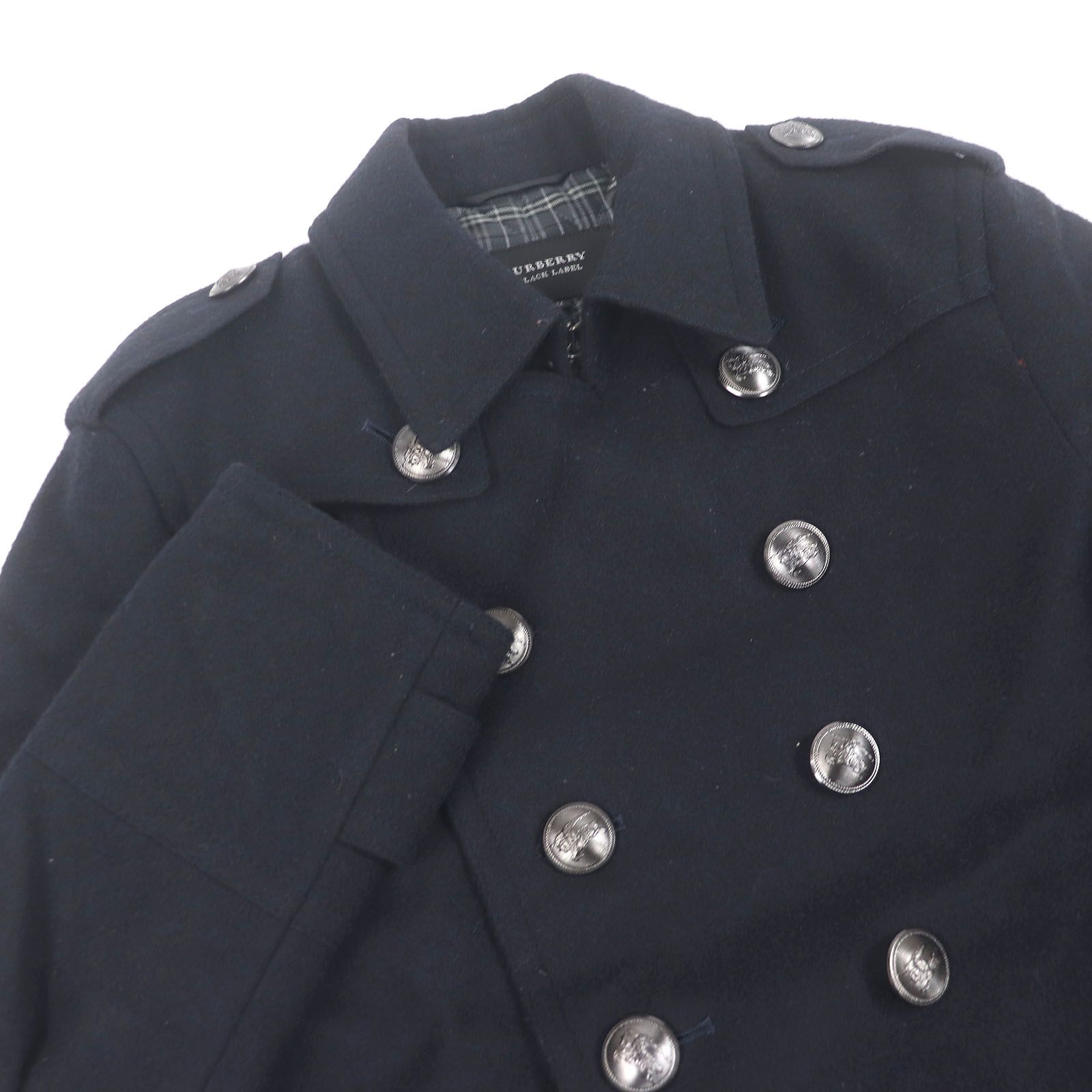 BURBERRY BLACK LABEL バーバリーブラックレーベル ロゴシルバーボタン 中綿入り ナポレオンジャケット ピーコート ネイビー M メンズ