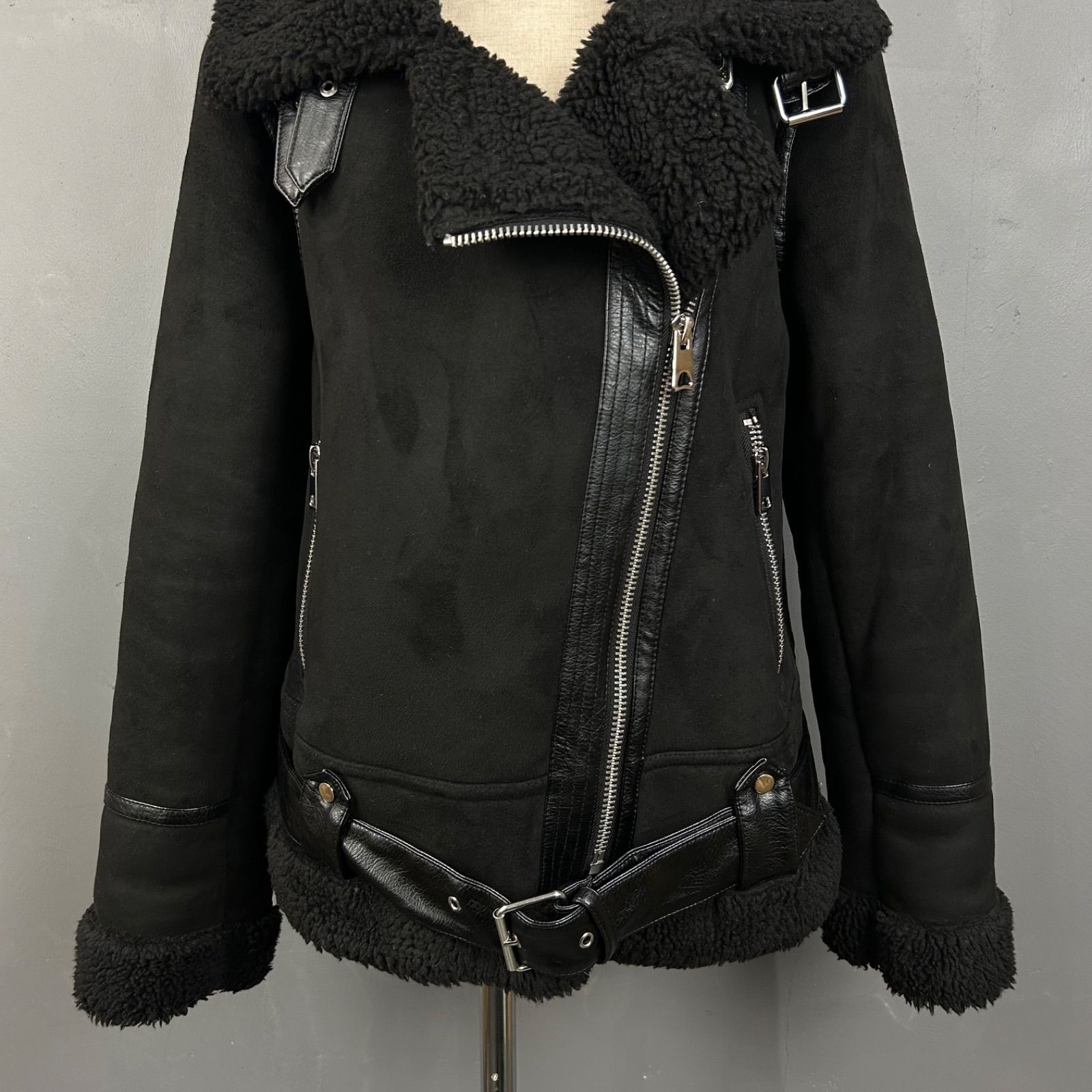 ZARA ザラ ダブルライダースジャケット フェイクムートンジャケット