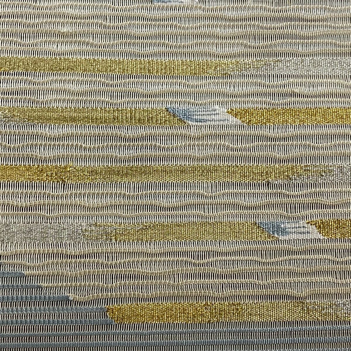 名古屋帯 秀品 夏帯 絽 八寸名古屋帯 縞 幾何学 金銀糸 青灰色 正絹