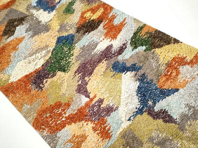 平和屋着物○六通柄袋帯 刺納樹皮色の裂 金銀糸 正絹 逸品 CAAX7420hy