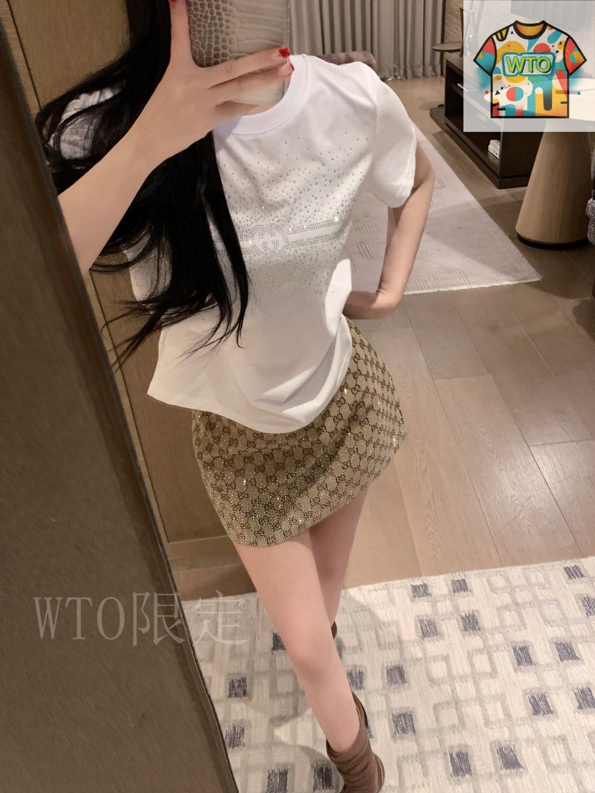 今日特価】GUCCI グッチ ストーン加工ショートスリーブ T シャツ