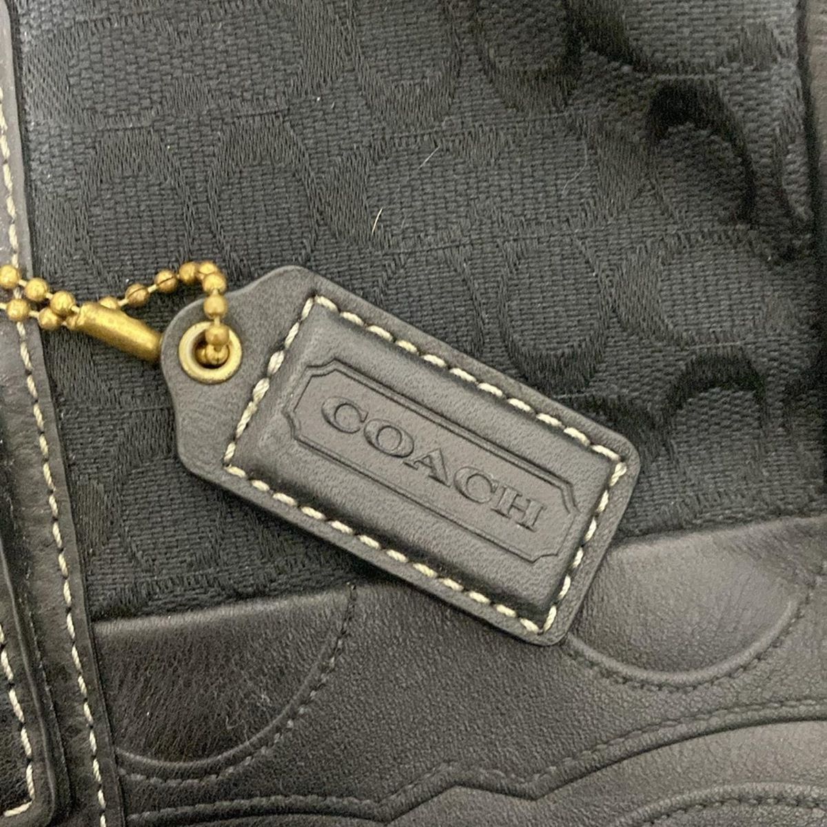 【美品】 コーチ ハンドバッグ ハンプトンズ パッチワーク レザー 黒 COACH(コーチ) ハンドバッグ ハンプトンズ パッチワーク