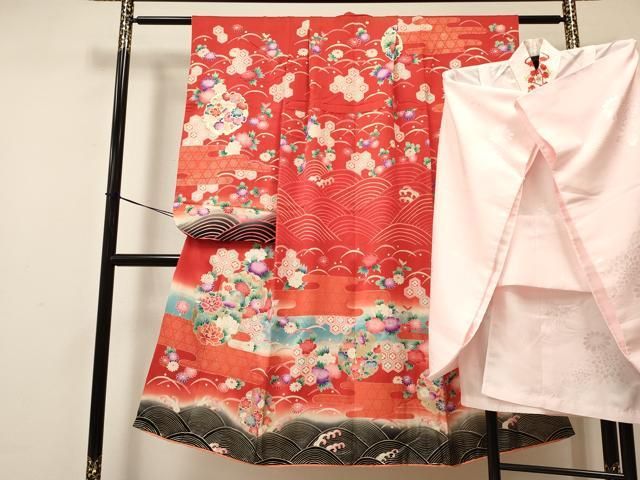 【高品質，人気】 平和屋着物[]七五三　女の子　７歳　祝着　四つ身　襦袢(半衿刺繍・無双仕立て)セット　雪輪花文　暈し染め　金彩　逸品　DAAR6494ma 着物・着物ドレス