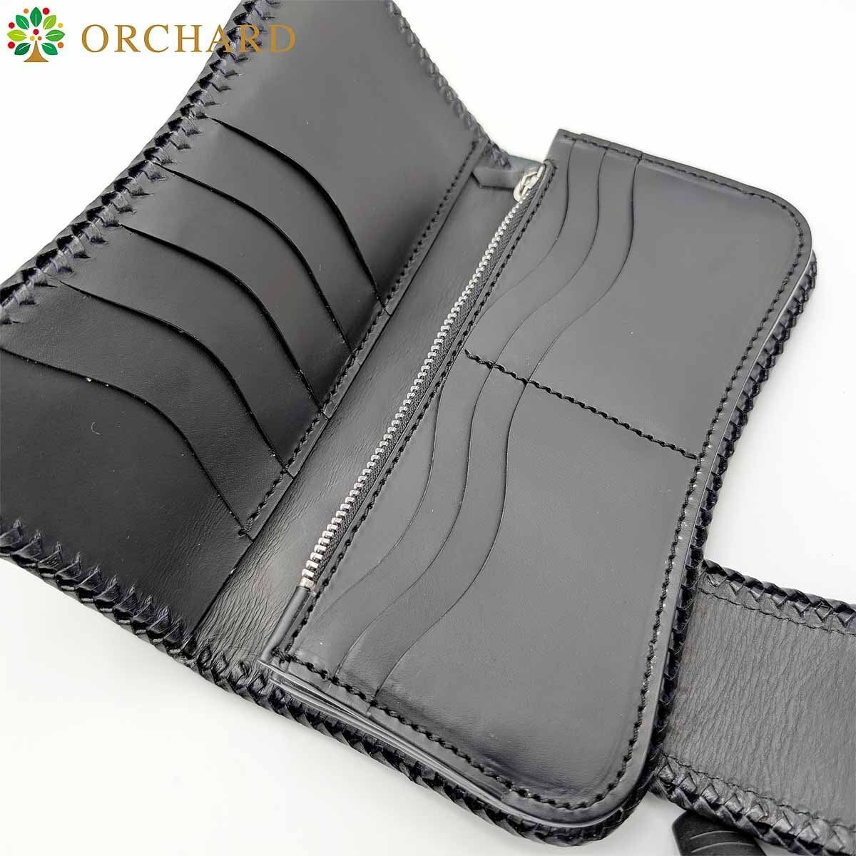 バイカーズウォレット フラワーカービング カウレザー コンチョ 長財布 メンズ レディース ブラック