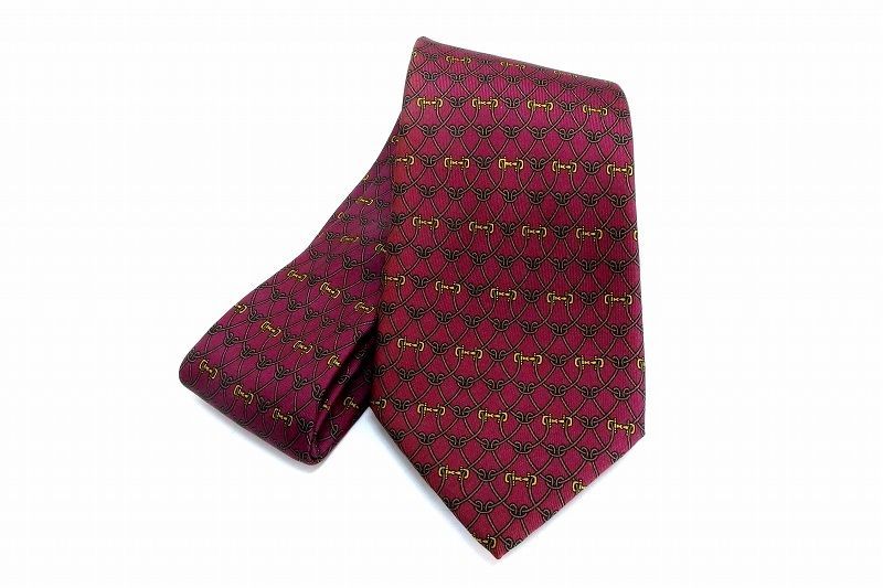 213636】GUCCI グッチ ビットモチーフ ネクタイ ヴィンテージ ボルドー