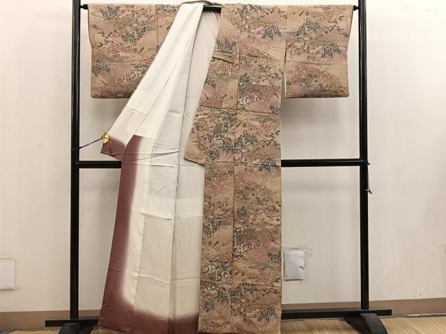 平和屋着物▽本藍 型絵染 小紋 単衣 松竹梅 風景文 正絹