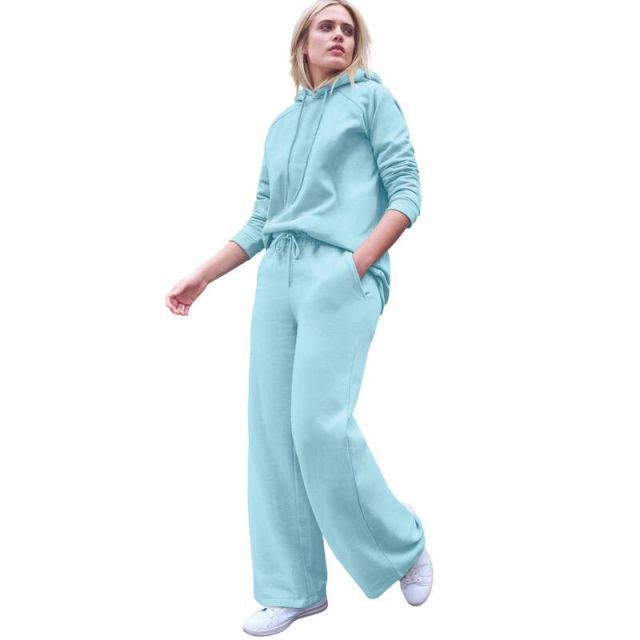 【送料無料】 Ellos レディース カジュアルパンツ ボトムス ellos Women's Plus Size Wide Leg Fleece Sweatpant With Drawstring Waist Aqua Sky