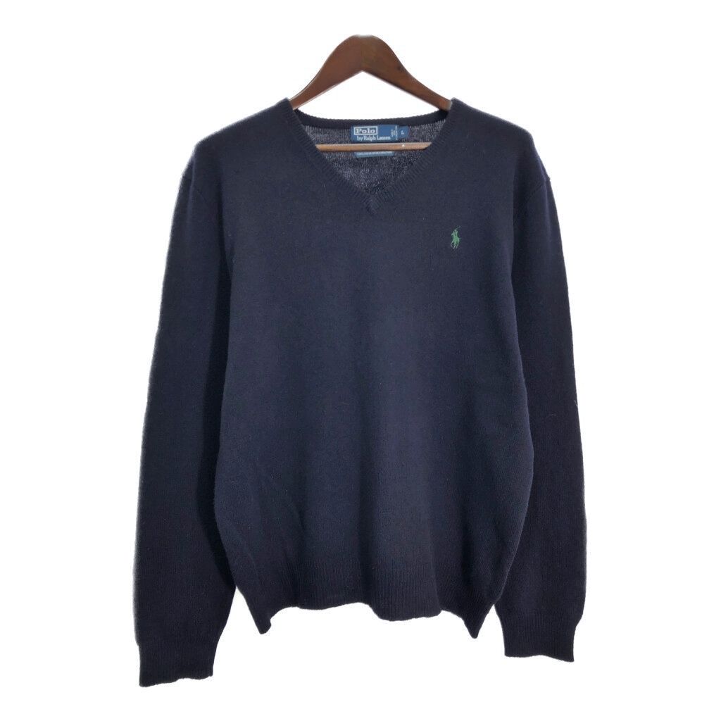 Polo by Ralph Lauren ポロ ラルフローレン Vネック ウールセーター ネイビー (メンズ L) 中古 古着 T2453