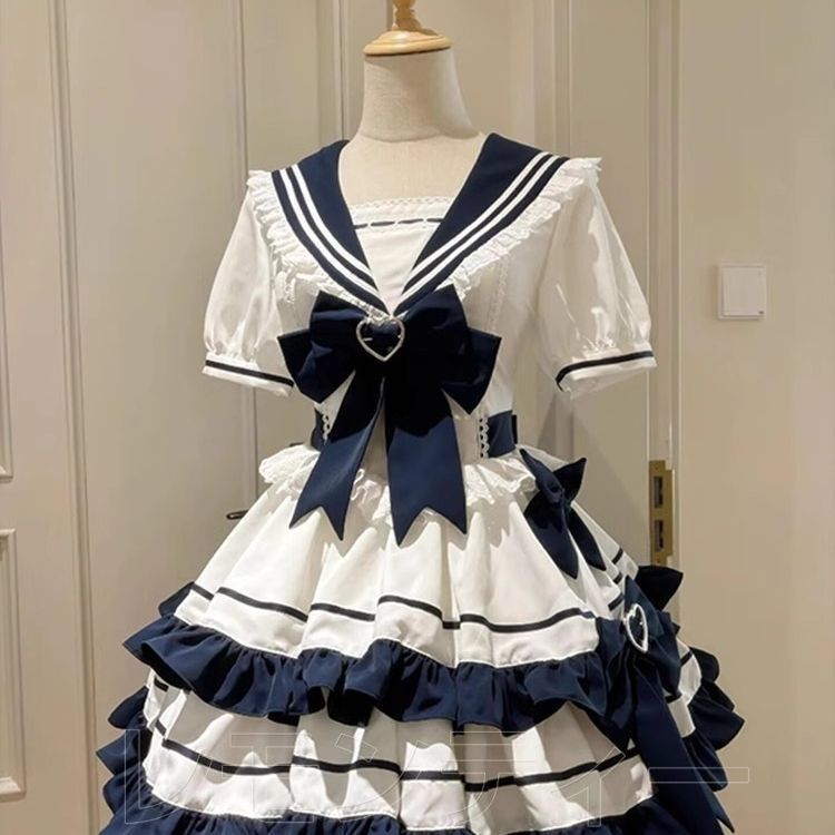 ゴスロリ・ロリータ セーラー襟ドレス Amazon | セーラー襟ワンピース ネイビー日常洋服ゴスロリ