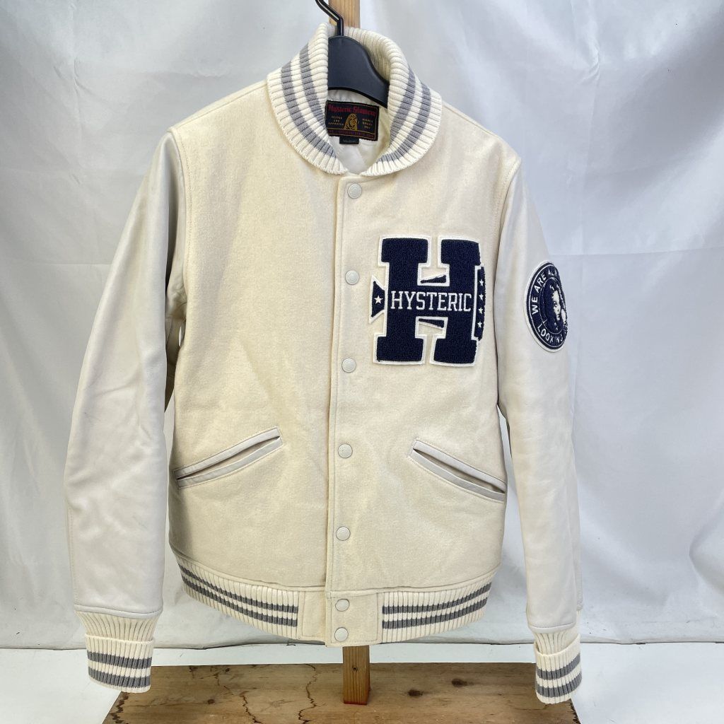 01w-4540 ヒステリックグラマー HYSTERIC GLAMOUR ウールスタジャン 袖レザー羊革 ベージュ サイズM メンズ スタジャン ウール 0243AB03