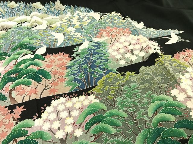 梅乃【069】正絹　黒留袖　美品　本加賀友禅　作家　鶴見保次　手描き友禅 梅乃【069】正絹 黒留袖 美品 本加賀友禅 作家 鶴見保次 手描き