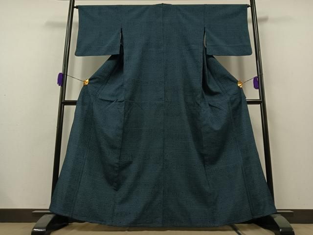 平和屋着物▽本塩沢 単衣 幾何学文様 正絹 逸品 AAAZ2329jh 平和屋