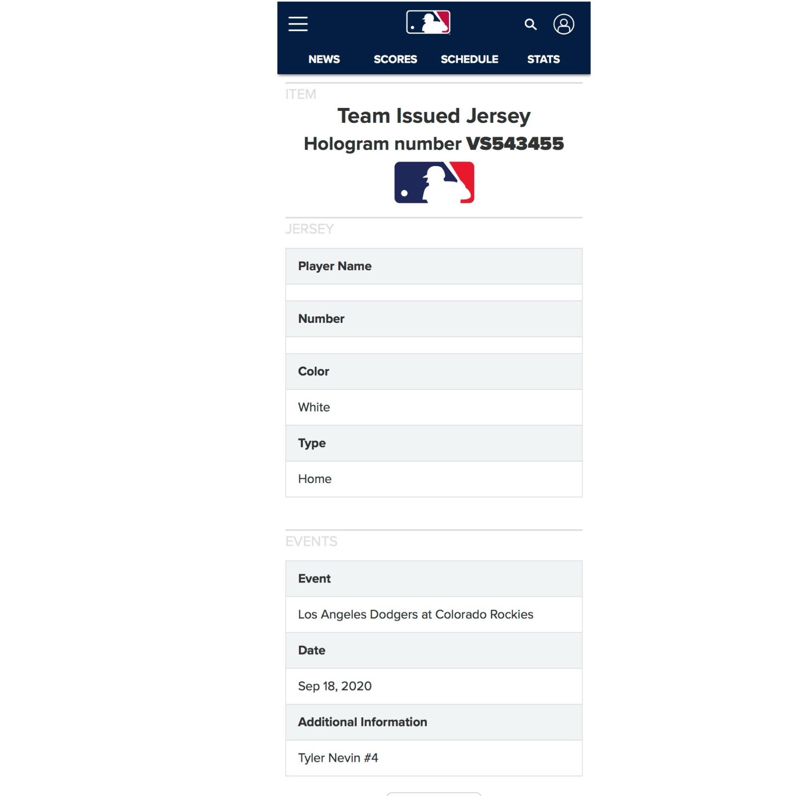  埼玉西武ライオンズ タイラー ネビン 支給品 ユニフォーム MLB 証明付 記念グッズ 野球