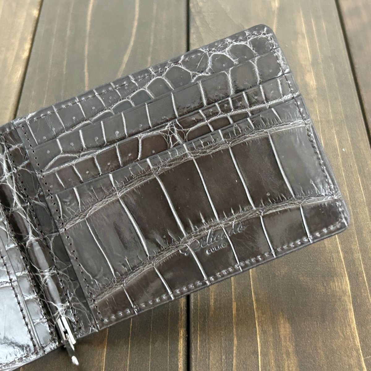 クロコダイル 無双 マネークリップ グレージュ ワニ革マネークリップ