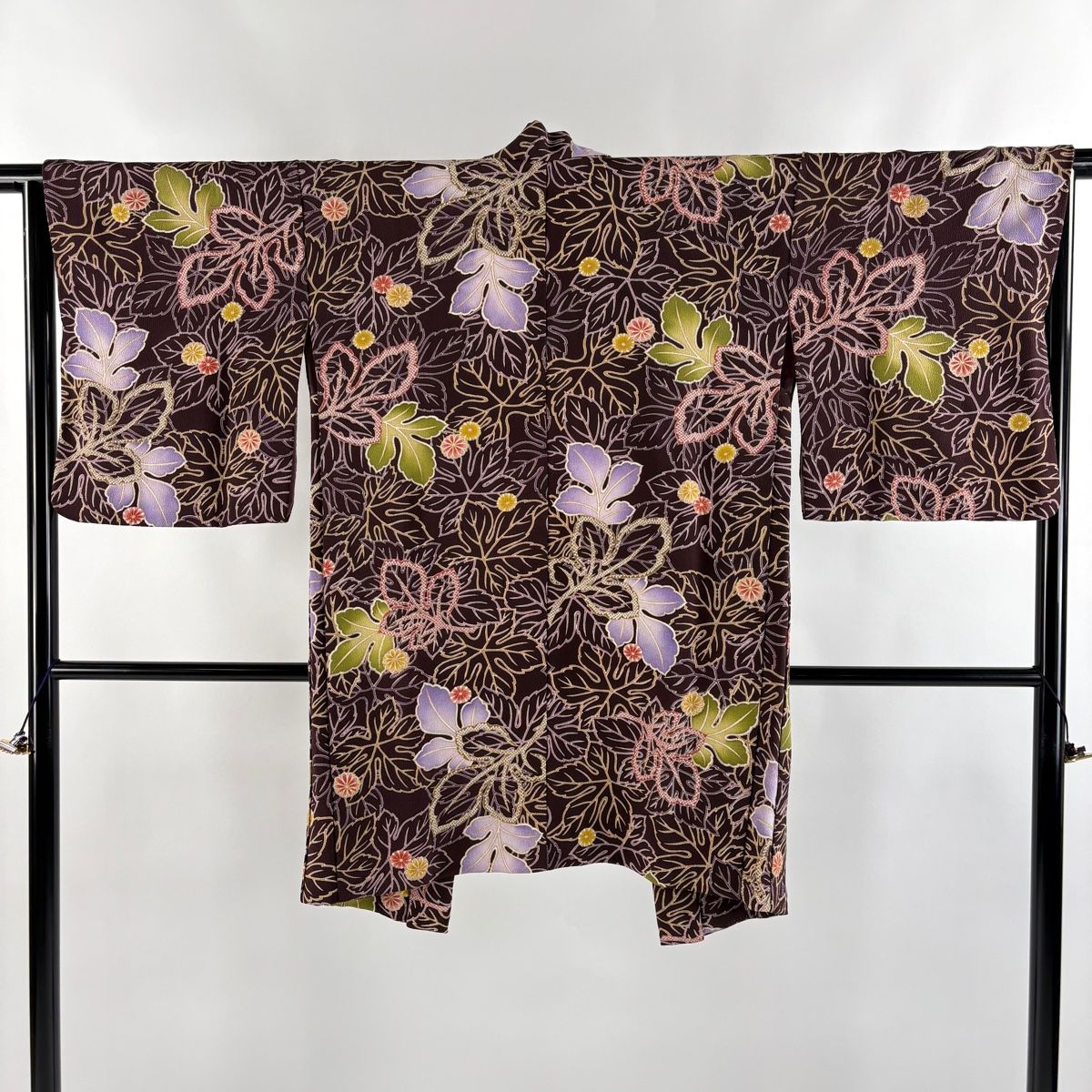 羽織 身丈95cm 裄丈64cm M 菊 金彩 縮緬 茶紫 正絹 名品