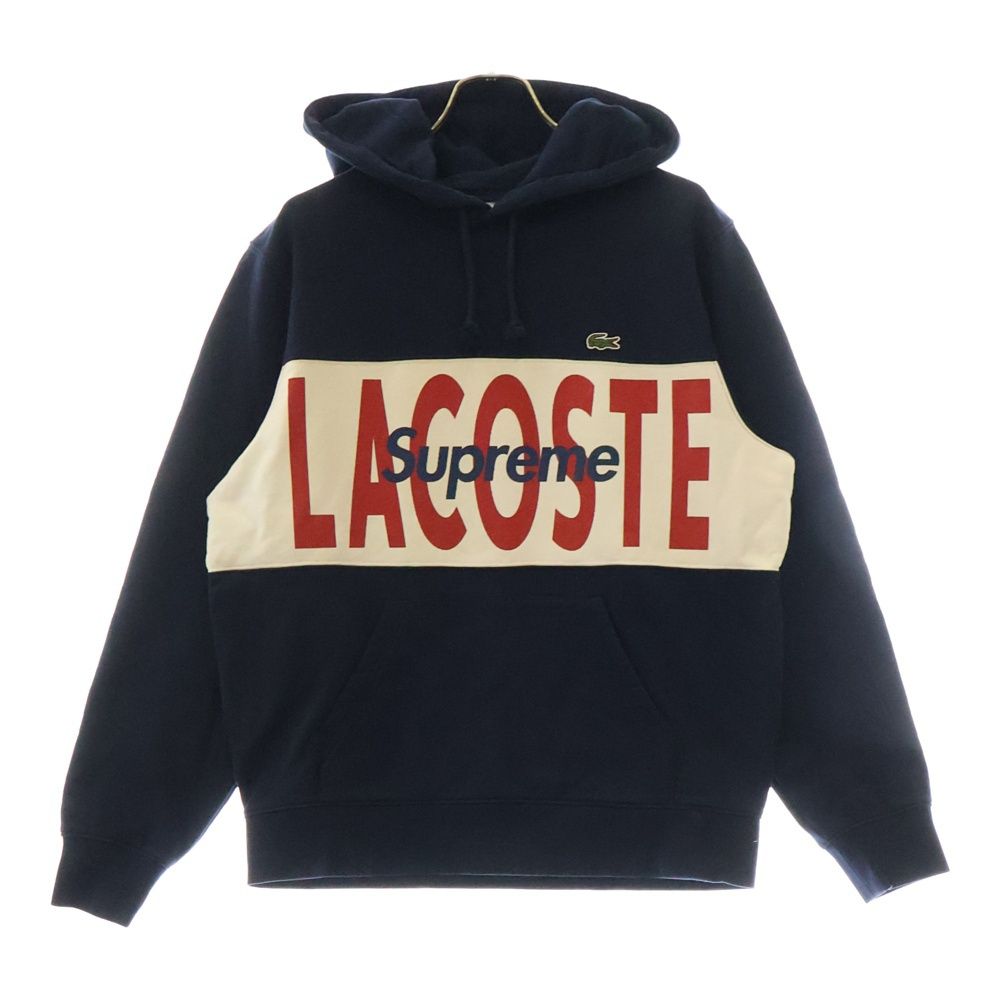 SUPREME シュプリーム 19AW ×LACOSTE LIVE Logo Panel Hooded Sweatshirt ラコステ ロゴパネル スウェット プルオーバーパーカー ネイビー SH1861