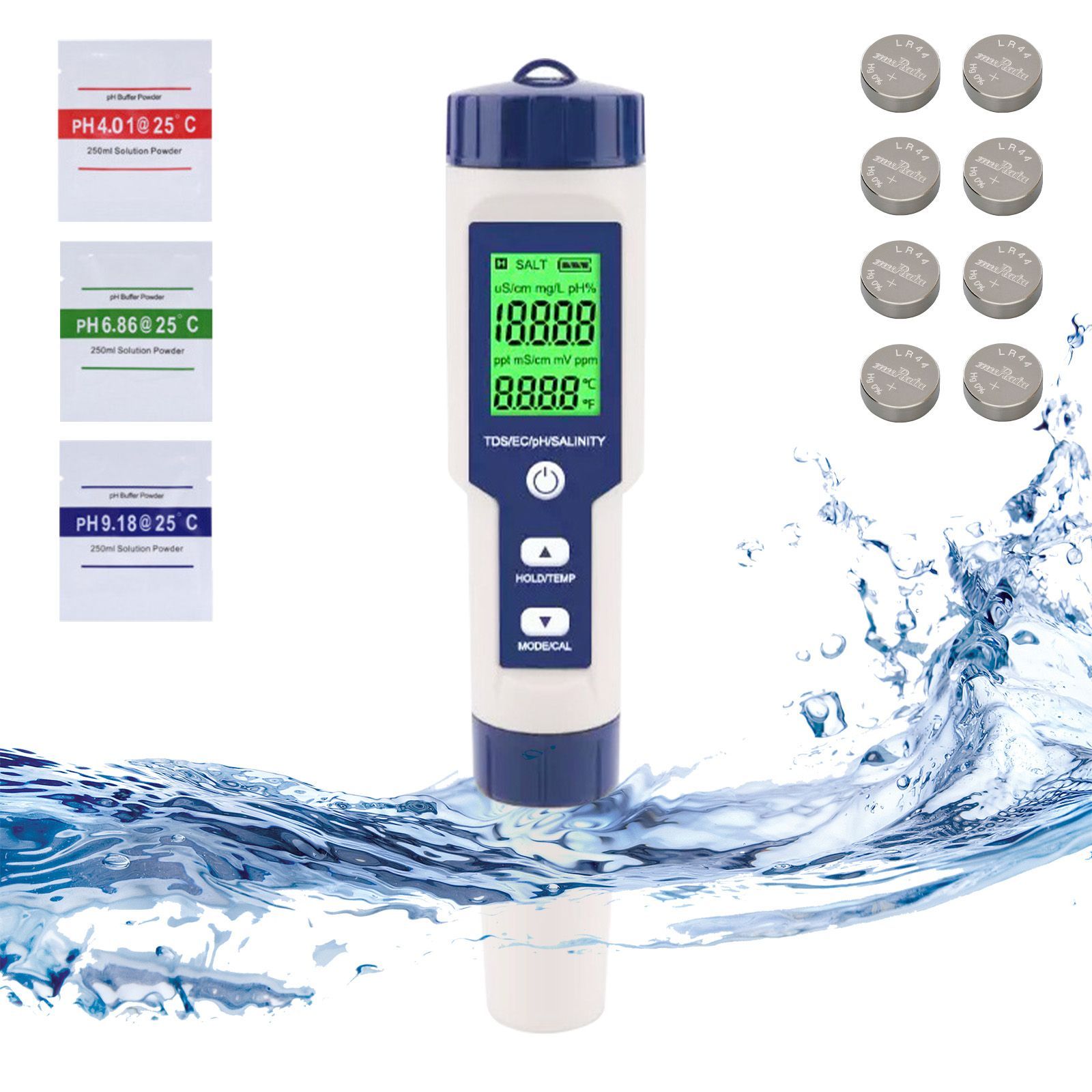 水質測定器 5in1 pH/EC/TDS/塩分濃度/温度測定器 水産養殖専用 PPM検査 ...