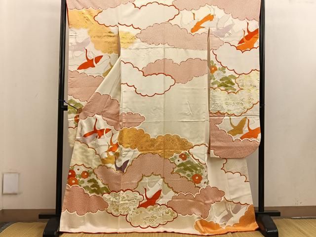 平和屋着物●豪華振袖 雲重ね飛鶴文 金彩 正絹 BAAV6036mz