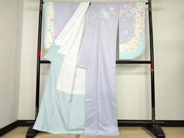 平和屋着物▽小振袖 二尺袖 枝花文 洗える着物 AAAX9360ck