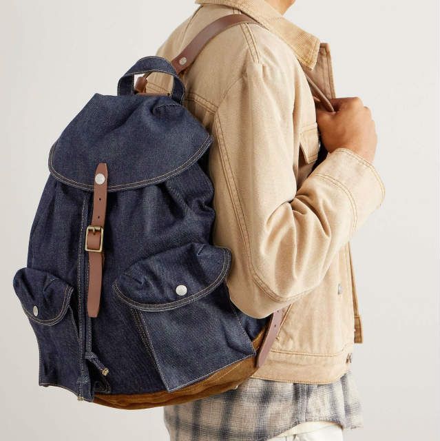 RRL ダブルアールエル デニムリュックサック レザー＆スエード