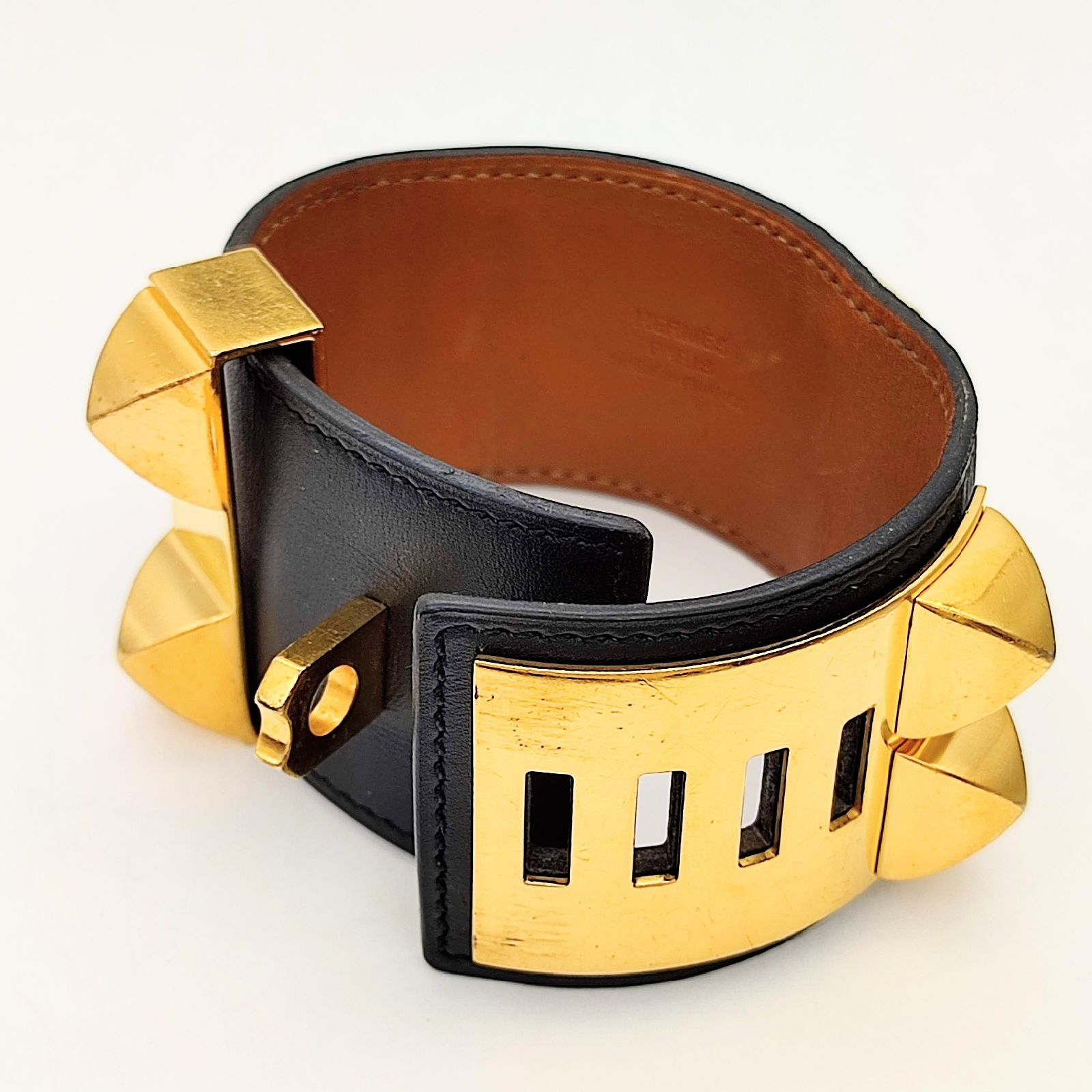 鑑定済み エルメス コリエドシアン ブレスレット バングル レザー