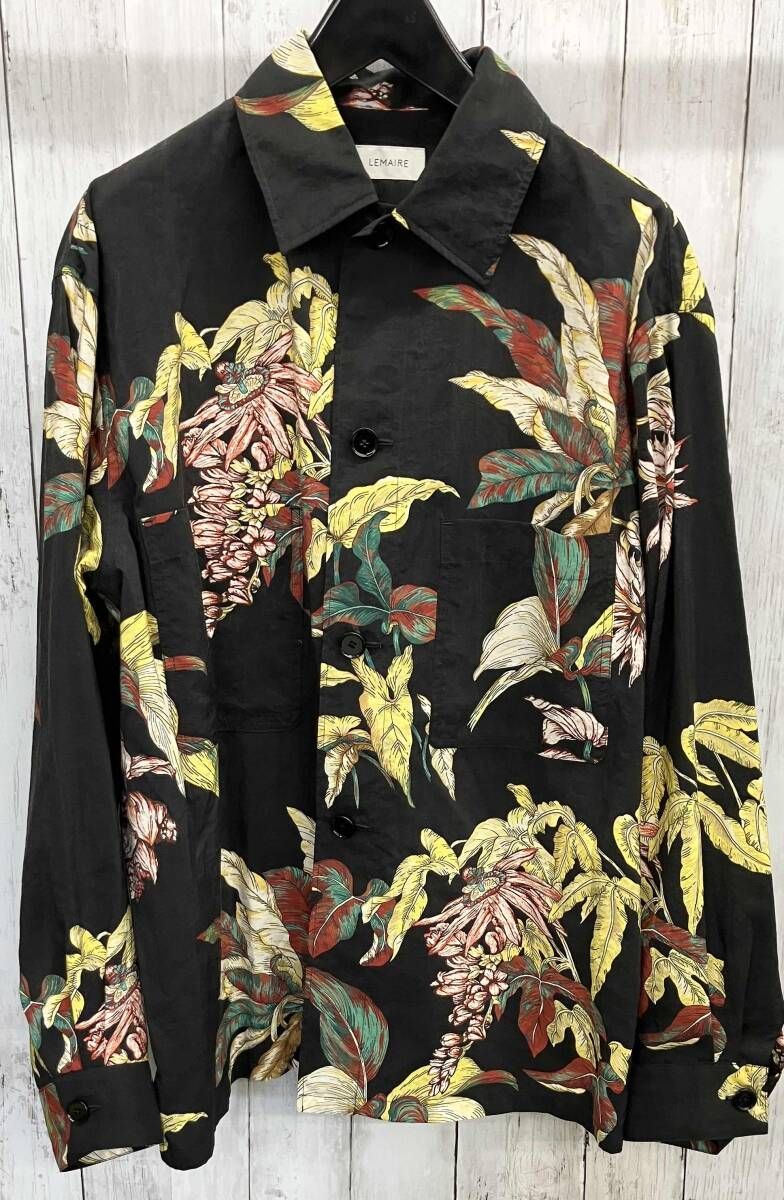 LEMAIRE 23SS PYJAMA SHIRT トロピカルドライシルク ルメール 長袖シャツ 3720700093 総柄 ブラック シルクシャツ サイズ48