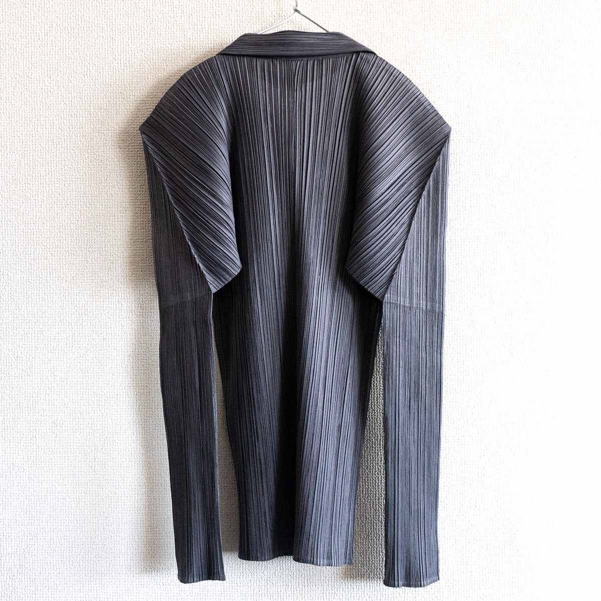 【美品】 PLEATS PLEASE【プリーツ シャツ ブラウス 】 4 グレー プリーツプリーズ ISSEY MIYAKE 2405217