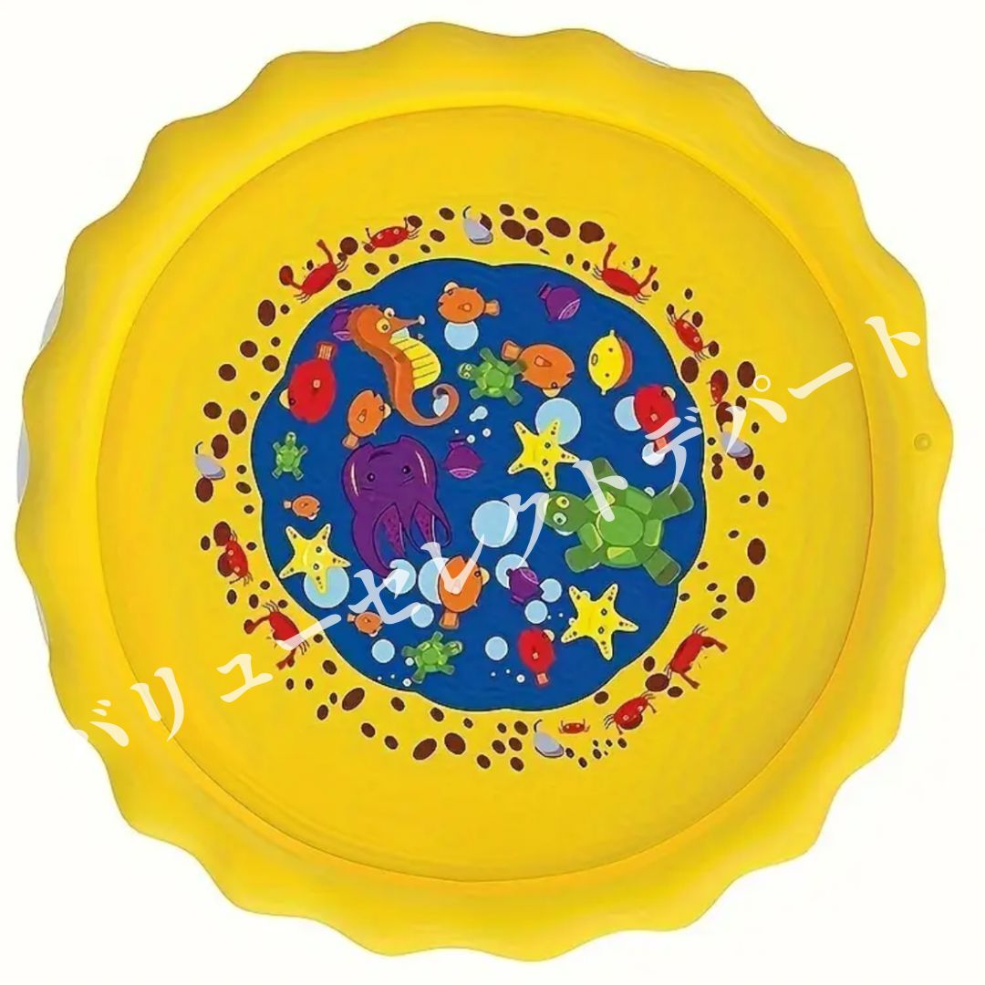 スプリンクラーパッド 幼児用インフレータブル水遊びマット 屋外プレイマット付きプール構造 男児女児3歳から10歳対象 夏季アウトドア玩具 ビーチボール付きセット 家庭用水遊びアイテム 庭先設置簡単 安全耐久構造涼感マット遊具 シンプル イエロー