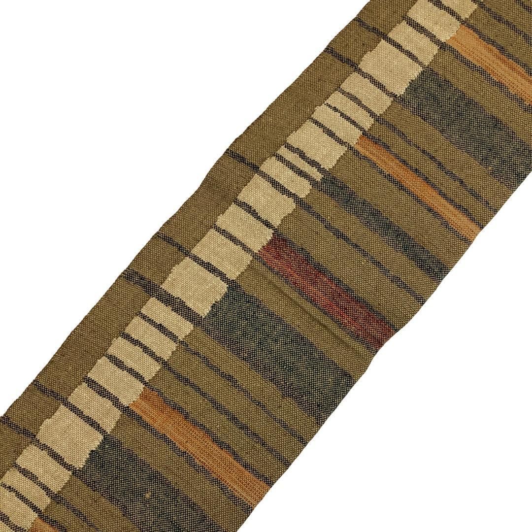 横縞に四角柄 豆殻茶色