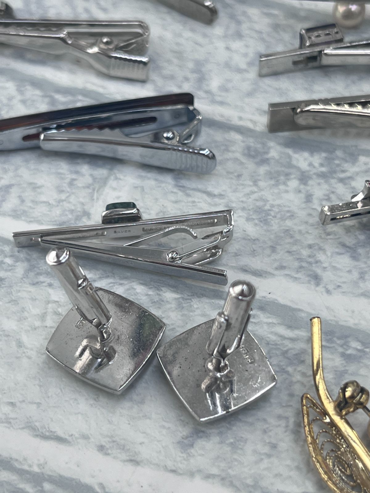 タイピン カフス SILVER 銀製 純銀　刻印あり まとめ売り  銀つぶし ネクタイピン【GT-002】＆選べるカフスセット！ ｜Silver925