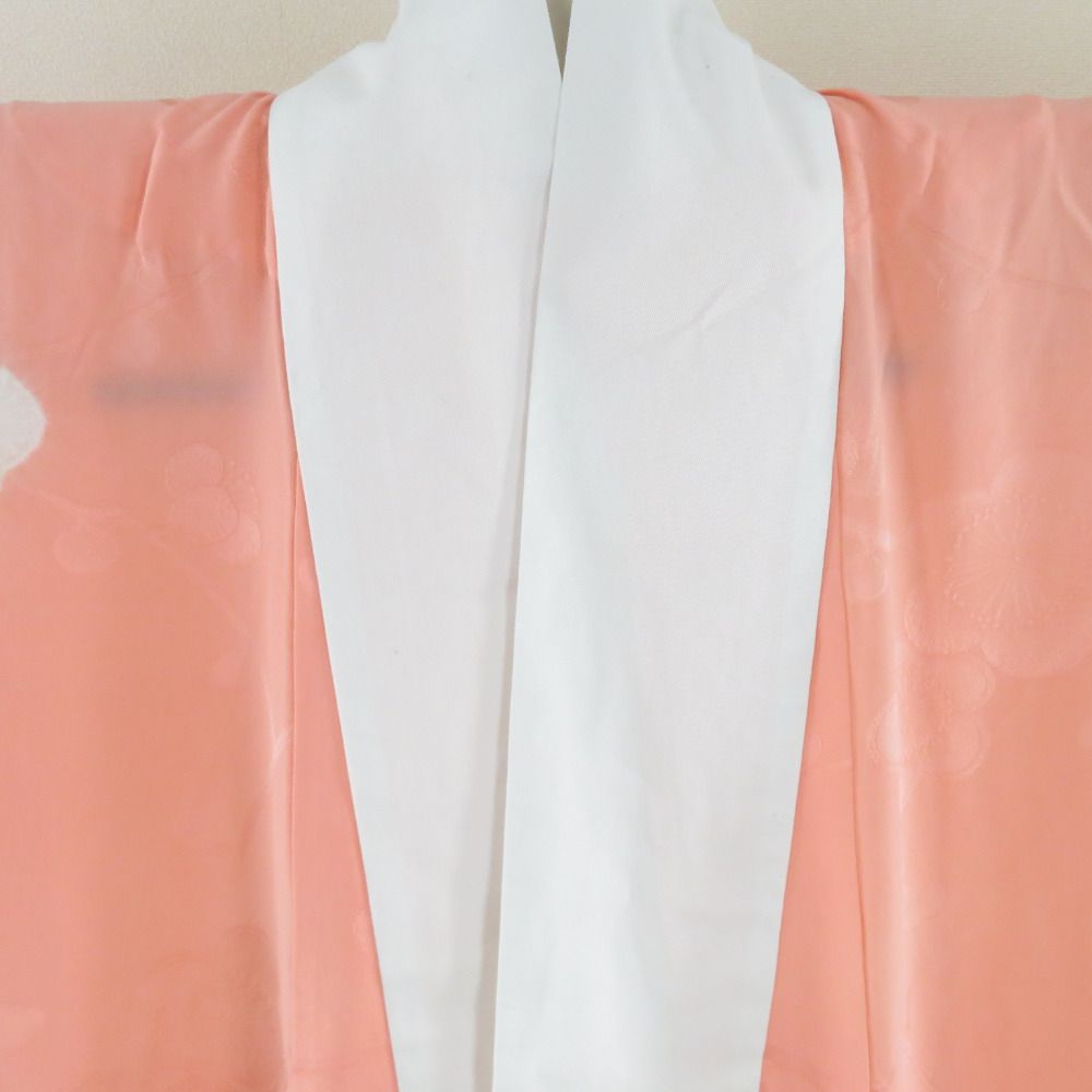 襦袢 振袖用 絞り 梅文様 桃橙色 正絹 広衿 袖無双 長襦袢 仕立て  