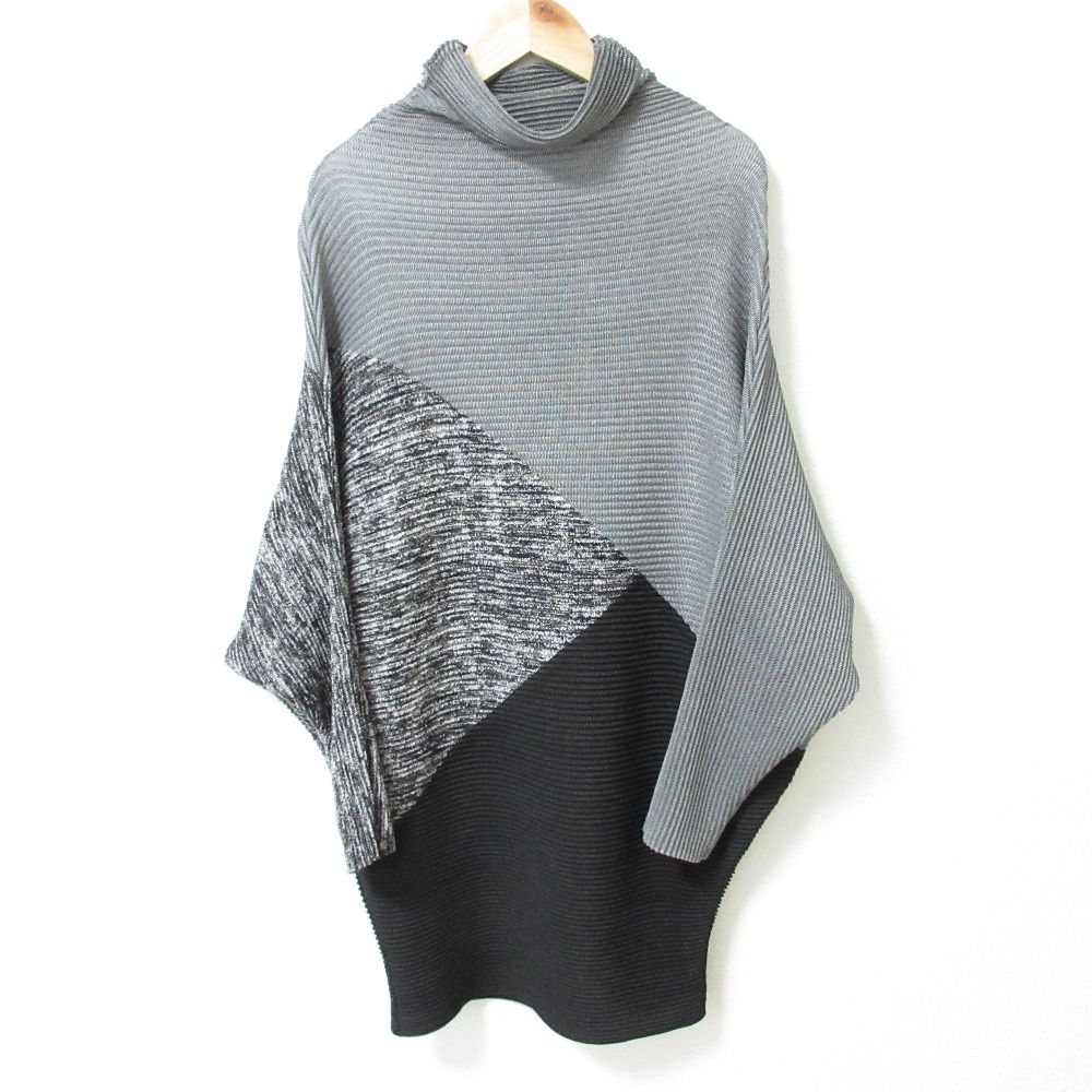 SPECCHIO スペッチオ シャトルプリーツ ブロック チュニック ハイネック ドルマン カットソー サイズ40 グレー ブラック レディース 古着
