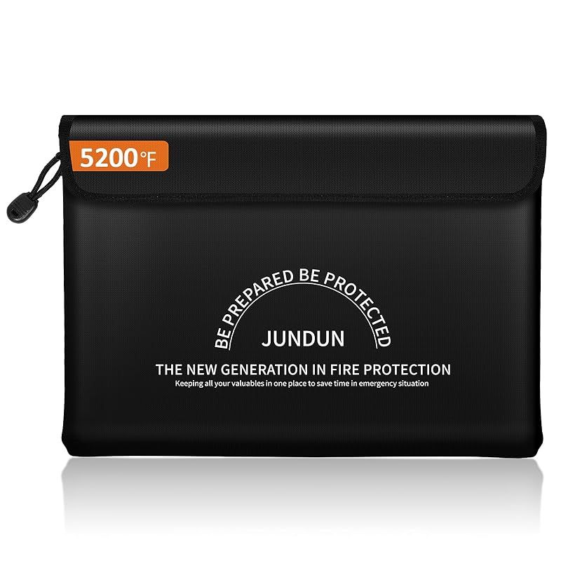 JUNDUN耐火バッグ、2871断熱耐火ケース、36x26 cm防水耐火書類バッグ、8層厚く耐火ストレージバッグポーチジッパー付き書類、現金、お金用