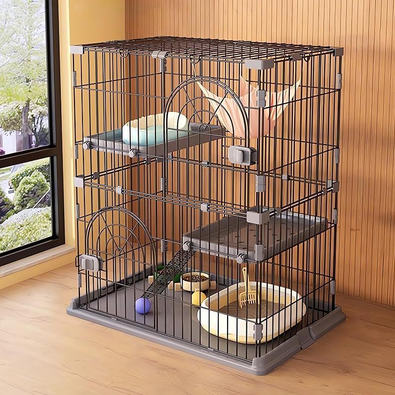 JPJieAnXin 猫ケージ キャットケージ 2段 スリム 大型猫用 幅76*奥行50.5*高さ89cm ペットケージ 組み立て簡単 階段ワイド扉付き コンパクト おしゃれ 日本語説明書 頑丈 耐荷重10kg グレー 二段