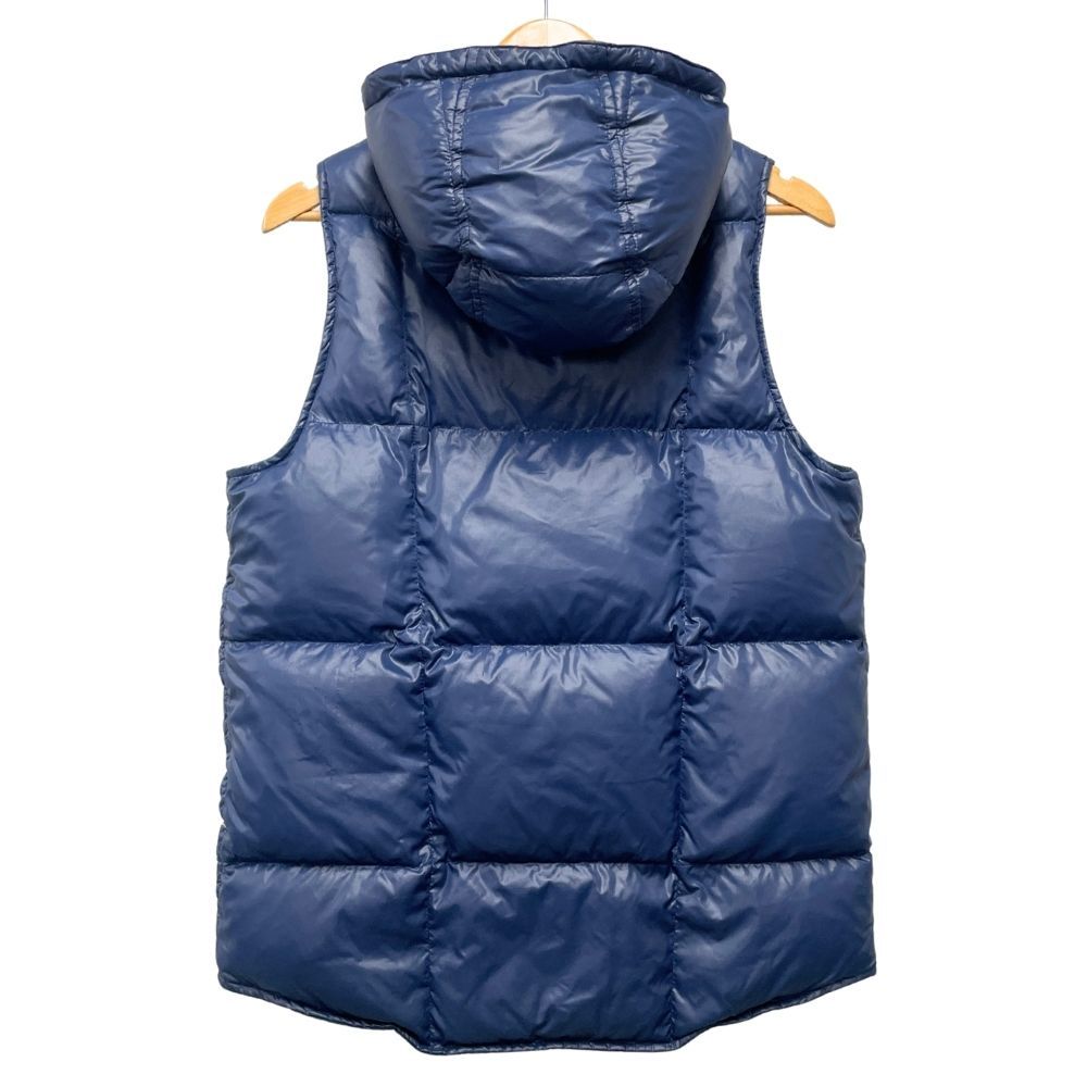 A BATHING APE アベイシングエイプ 裏地チェック柄 ナイロンフード ダウンベスト ネイビー サイズ S 正規品 / 40547