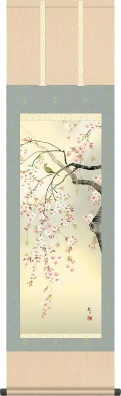 掛け軸 春 桜花 森山観月 尺三 掛軸 桜 床の間