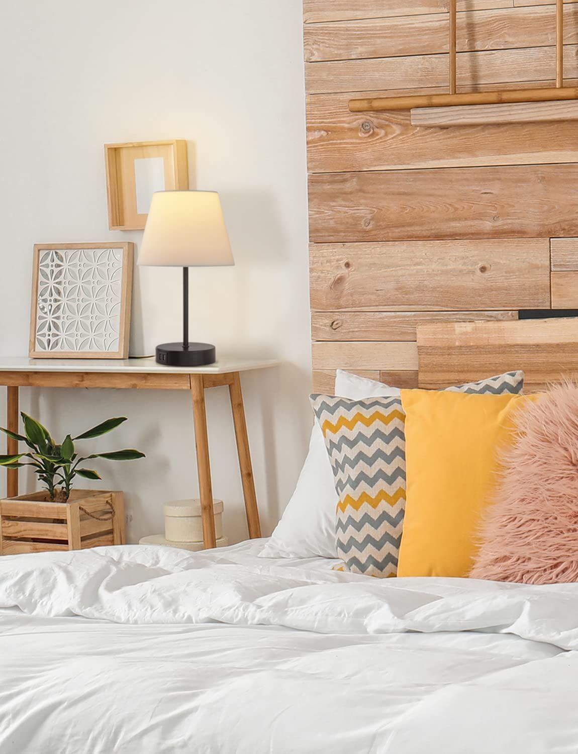 和風テーブルランプ 間接照明 スタンドライト E26 LED電球60W形付き ベッドサイド 2 USB 充電 タッチ3段階調光 洋室旅館 寝室 (2個入)