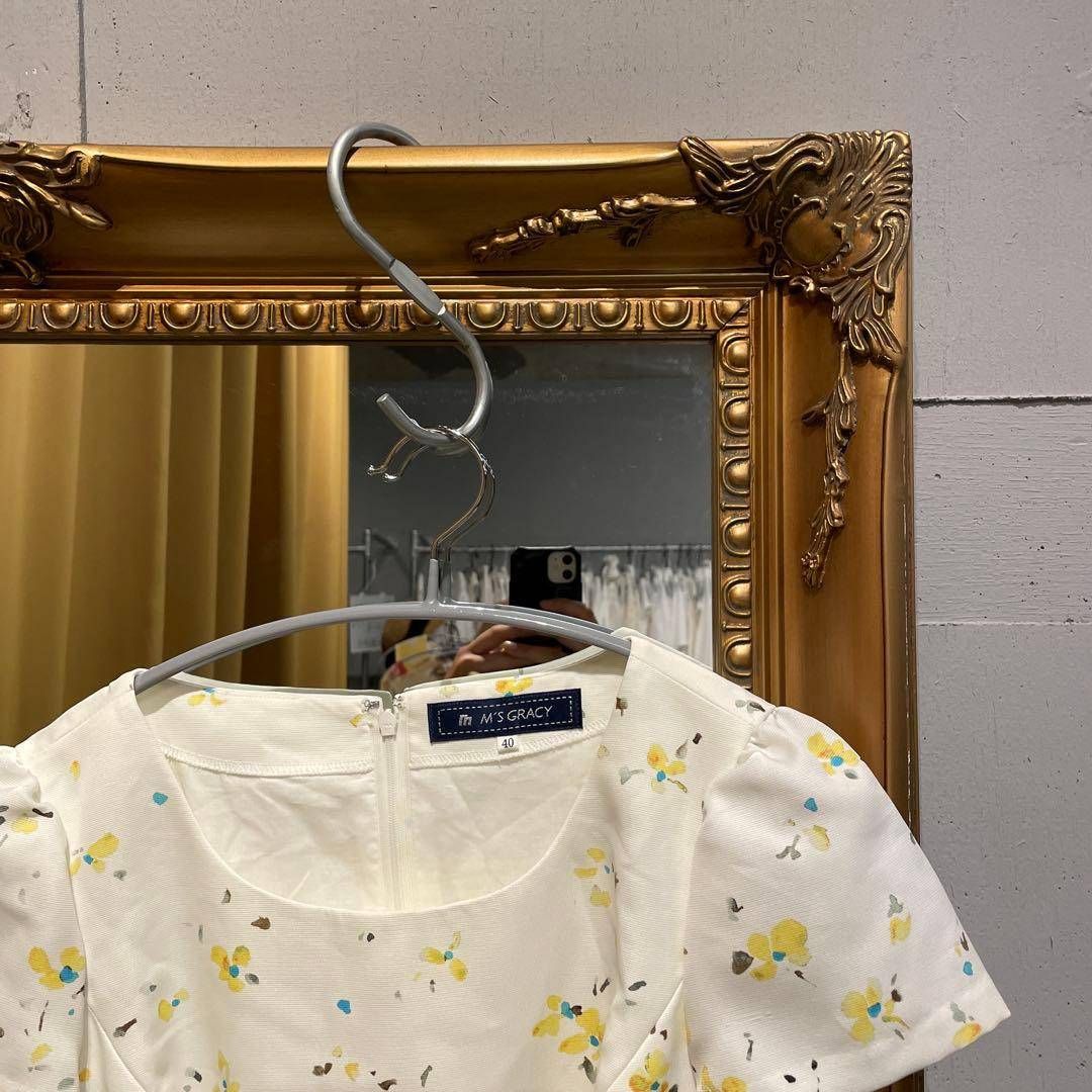 49 M s GRACY エムズグレイシー 花柄 ワンピース 半袖 総柄 リボン お呼ばれ デート オフィスカジュアル 食事会 dress ドレス