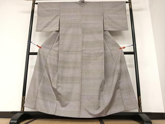 紅花紬　米沢　縞 単衣 山形県 米沢 新品 紅花染め 真綿縞紬 阿古耶紬 小紋 御仕立上り