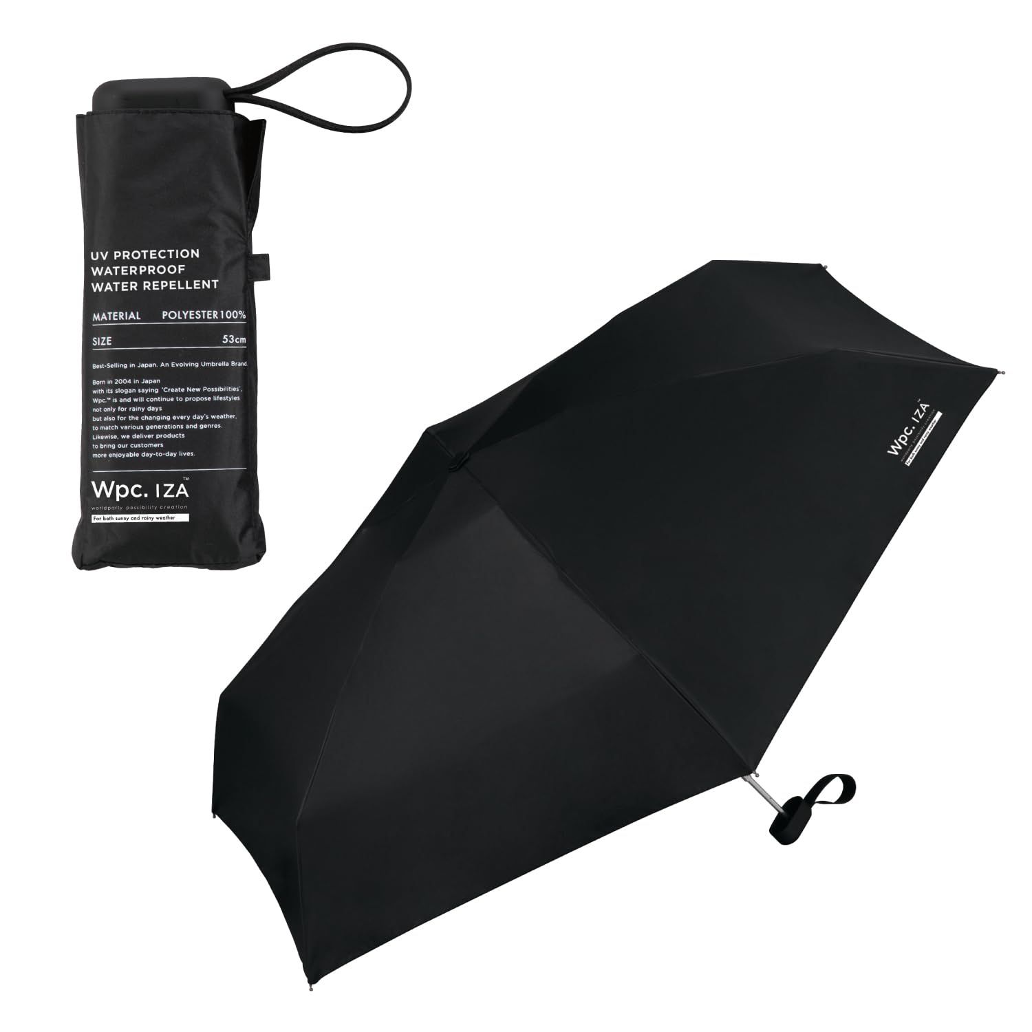 【人気商品】男の晴雨兼用傘【コンパクト】COMPACT ブラック [遮光率100%・UVカット率100%・UPF50＋・遮熱] 日傘 IZA メンズ イーザ 男性 折りたたみ傘 53cm 小さい Wpc. おしゃれ シンプル レディース