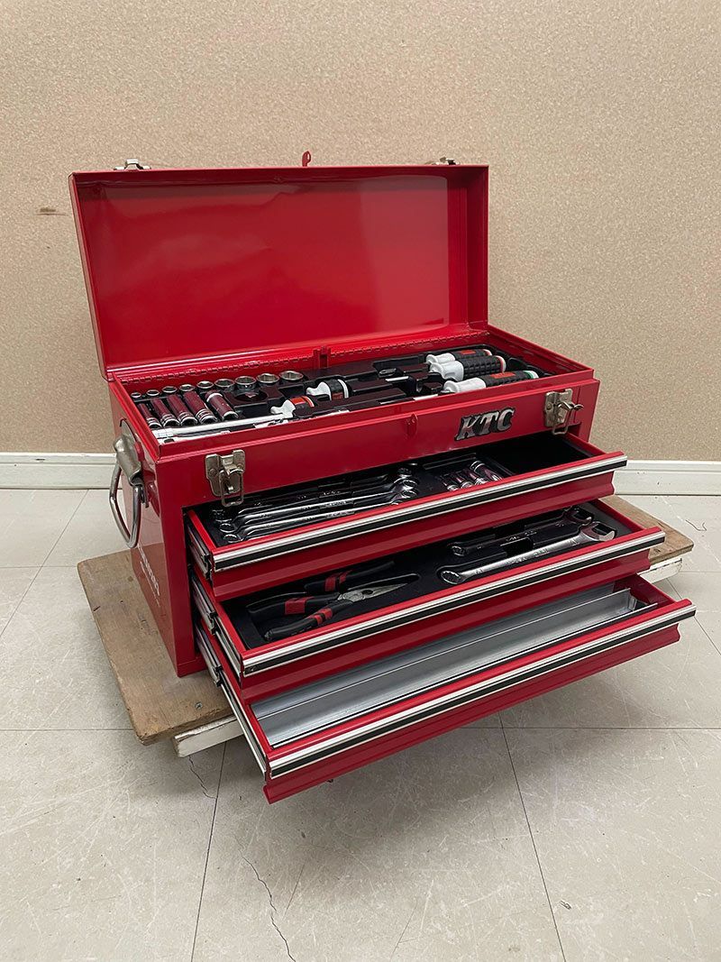 KTC工具セット 3段ツールチェスト 設置型工具箱 メガネレンチセット