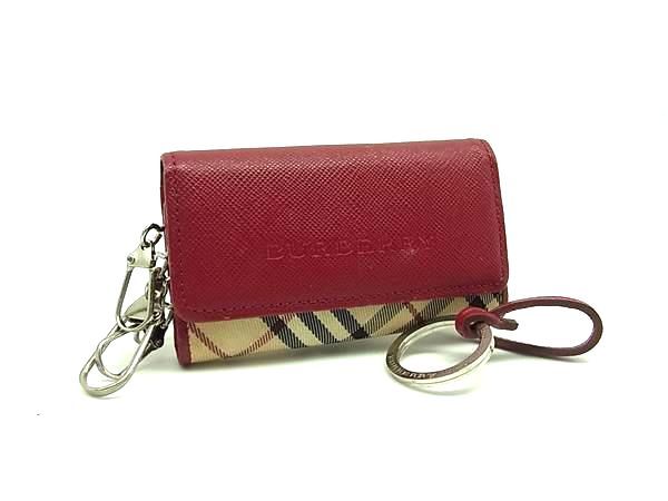 BURBERRY バーバリー キャンバス×レザー チェック柄 4連 キーケース 鍵