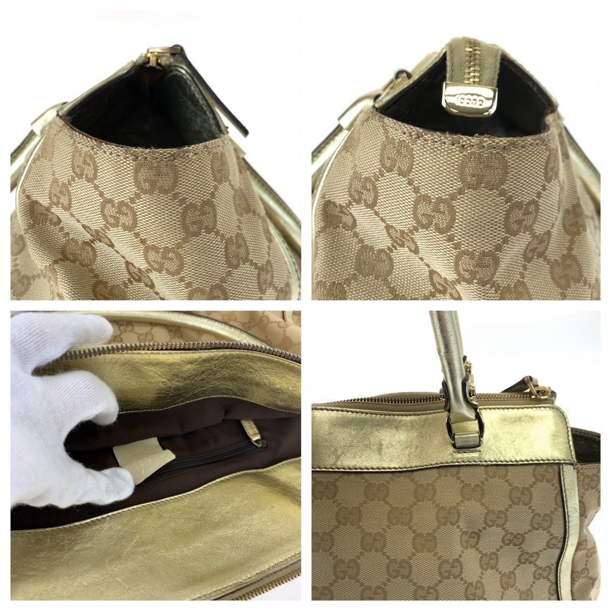 美品 GUCCI グッチ アビー ベージュ ゴールド GGキャンバス/レザー