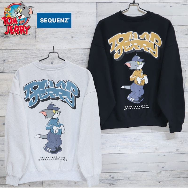 新品 メンズ トムとジェリー SEQUENZ シークエンズ 長袖 スウェット トレーナー 裏起毛 イラスト グラフィティ プリント キャラクター レディース ユニセックス トム