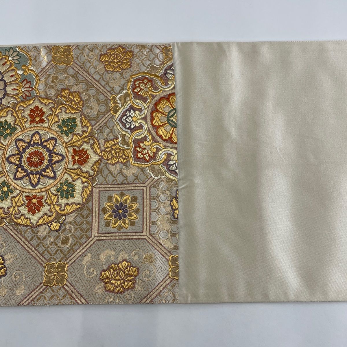 最高品質の 夏帯 袋帯 未使用シリーズ正絹幾何学織金糸箔袋帯 絽 国内 